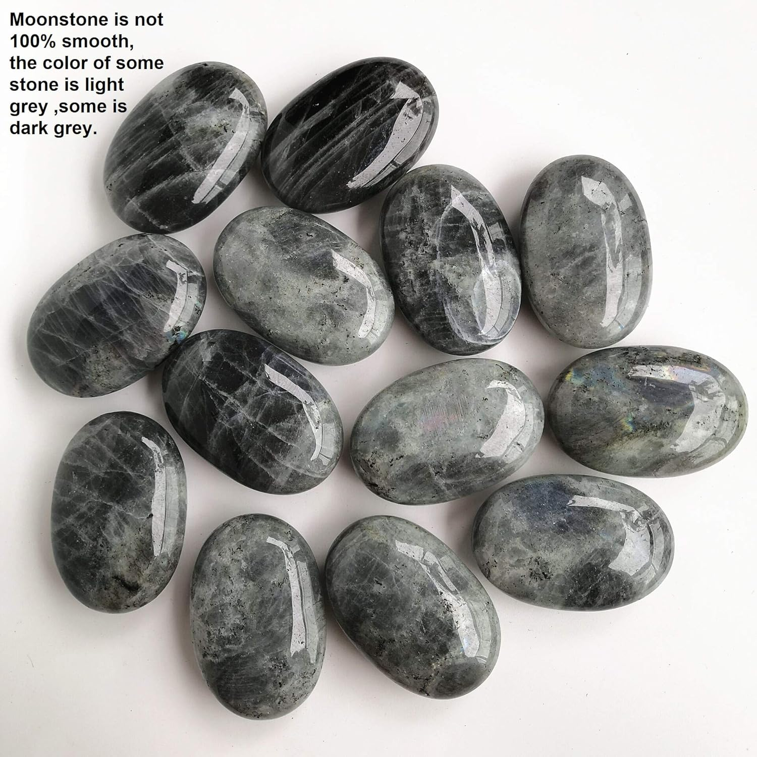 Natural Moonstone Oval Polished Worry Stones, Healing Crystal Indoor Fountain Stones Massage Energy Anxiety Relief Items - Image 4