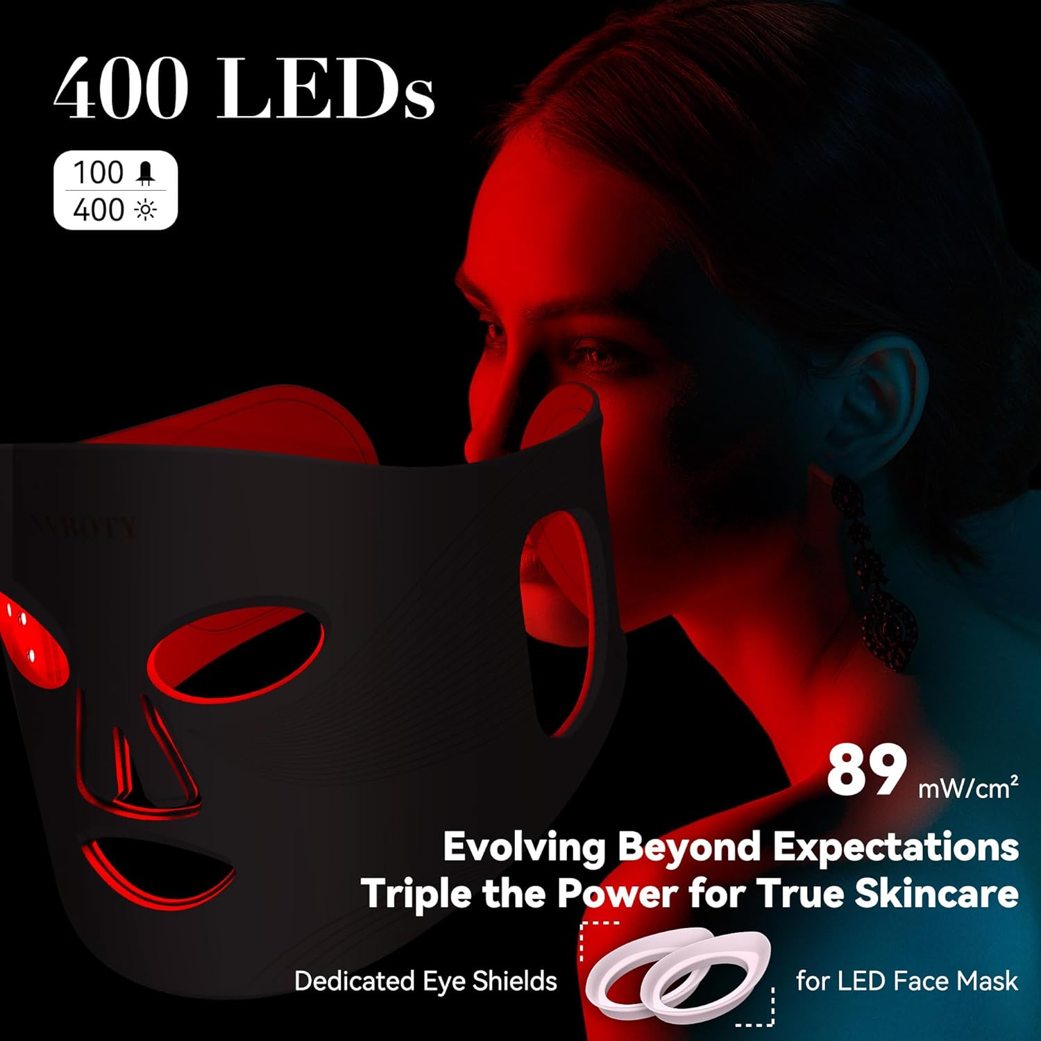 LED Face Mask Light Therapy, 4 Modes Portable Red Light Therapy for Face, 2000Mah Rechargeable Remote, Blue, Orange, 850NM Infrared & Red Light Mask, 400 Leds, Timing Function, at Home & Travel - Image 5