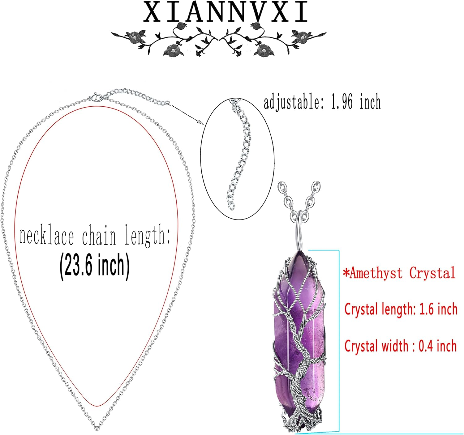 Tree of Life Wire Wrapped Natural Spiritual Hexagonal Gemstone Quartz Necklace Amethyst Reiki Healing Crystal Stone Point Pendant Necklaces Jewelry for Women - Image 6