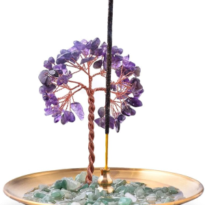 Incense Holder for Sticks, Healing Crystal Stone Money Tree Incense Burner, Ash Catcher for Yoga, Meditation and Home Decor