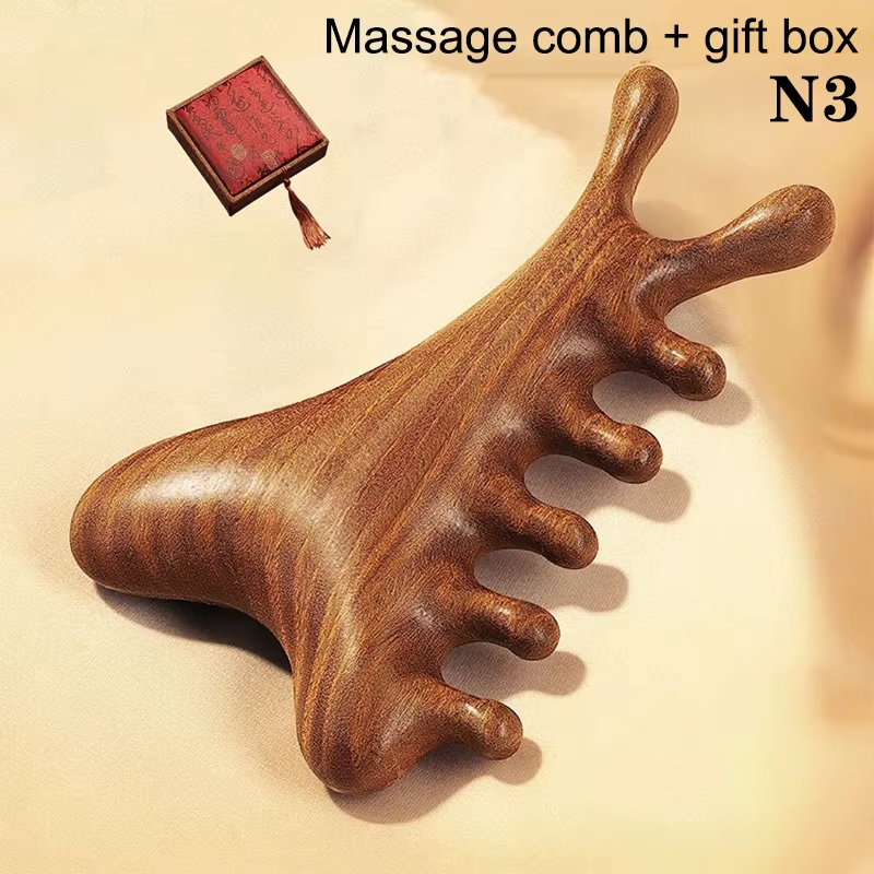 Multifunctional Meridian Wooden Massage Head Health Comb Sandalwood Large Wide Tooth Guasha Point Comb - Image 9