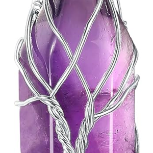 Tree of Life Wire Wrapped Natural Spiritual Hexagonal Gemstone Quartz Necklace Amethyst Reiki Healing Crystal Stone Point Pendant Necklaces Jewelry for Women