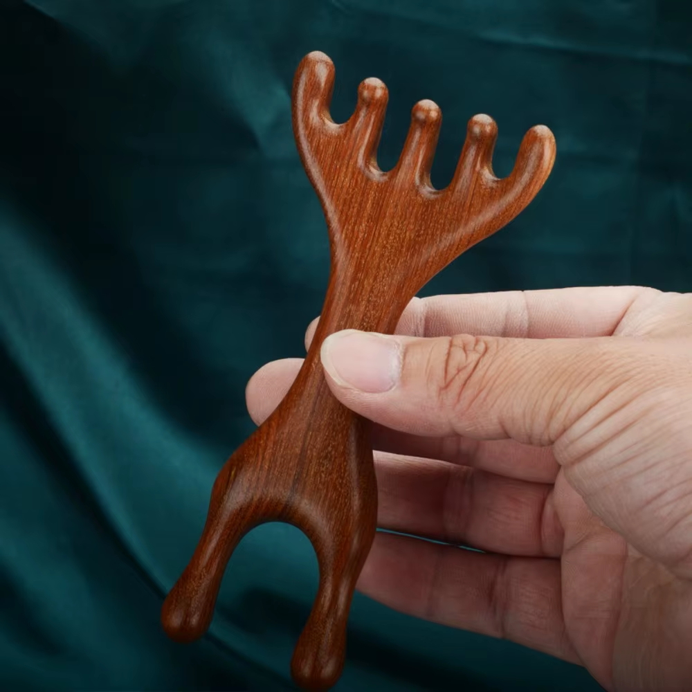 1Pc/2Pcs Double Headed Body Meridian Massage Comb Deer Antlers Sandalwood Wood Therapy Massage Comb Anti-Static Tool - Image 5