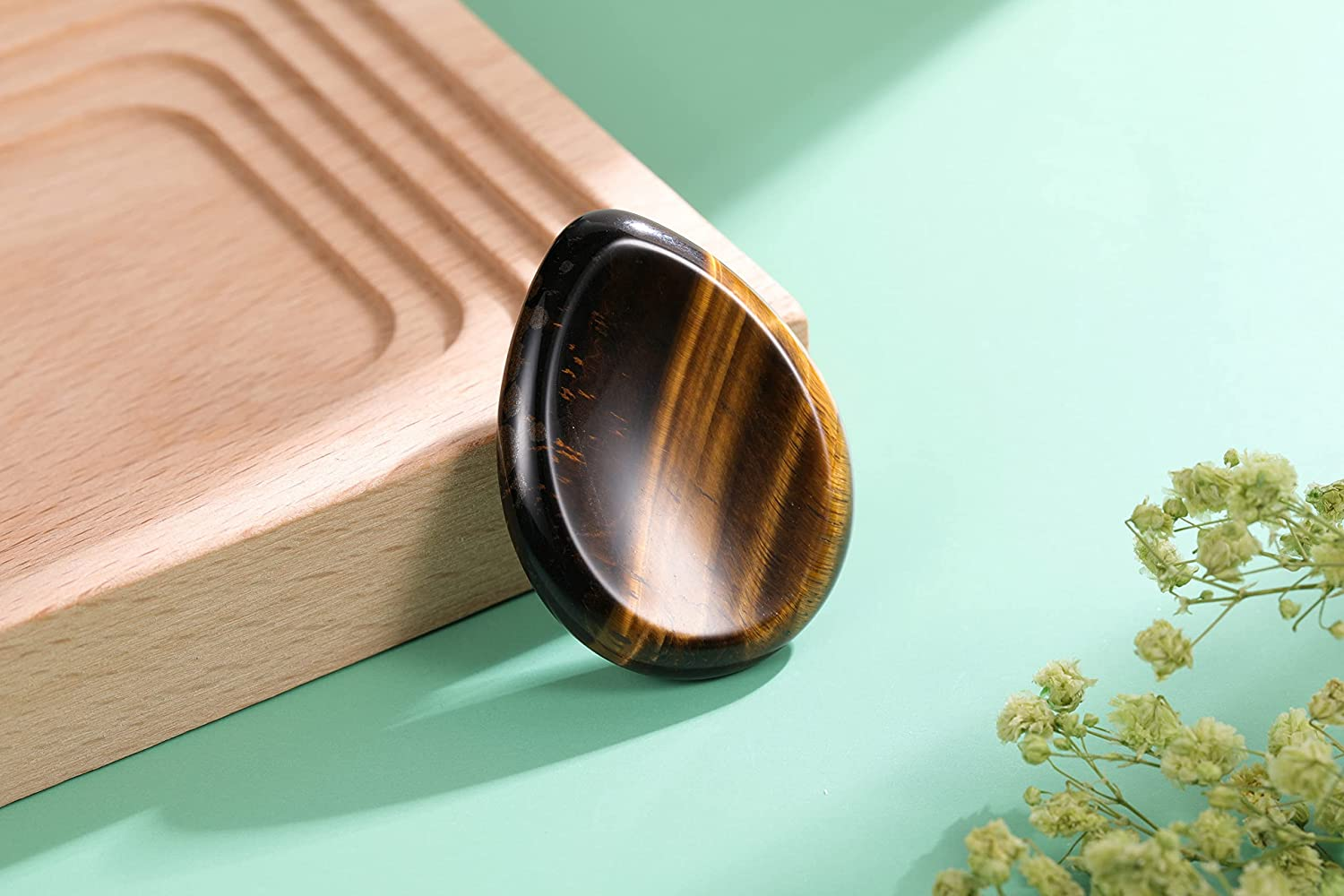 Tiger'S Eye Thumb Worry Stone Healing Crystal Pocket Palm Stone Worry Stones for Anxiety Stress Relief - Image 3