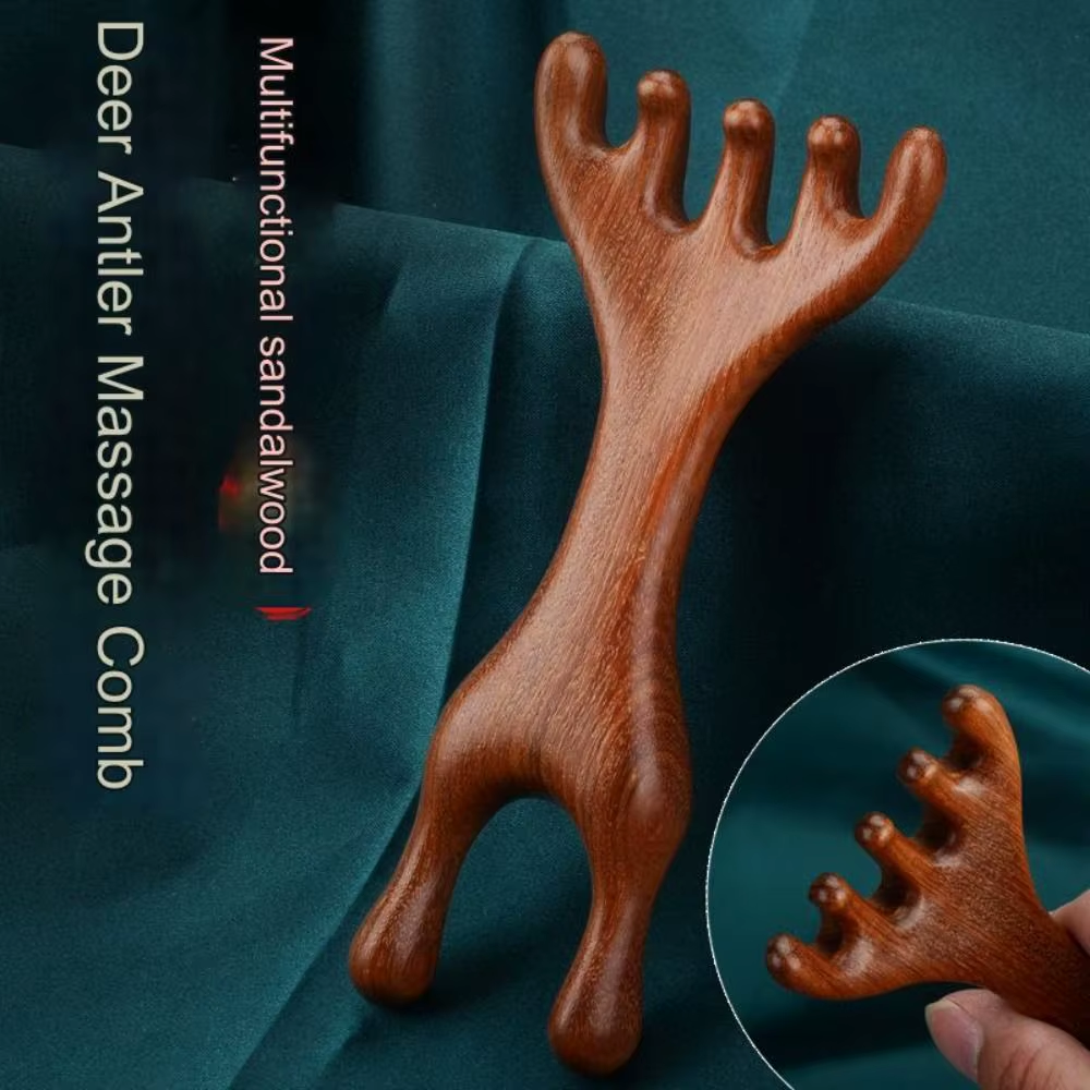 1Pc/2Pcs Double Headed Body Meridian Massage Comb Deer Antlers Sandalwood Wood Therapy Massage Comb Anti-Static Tool - Image 3