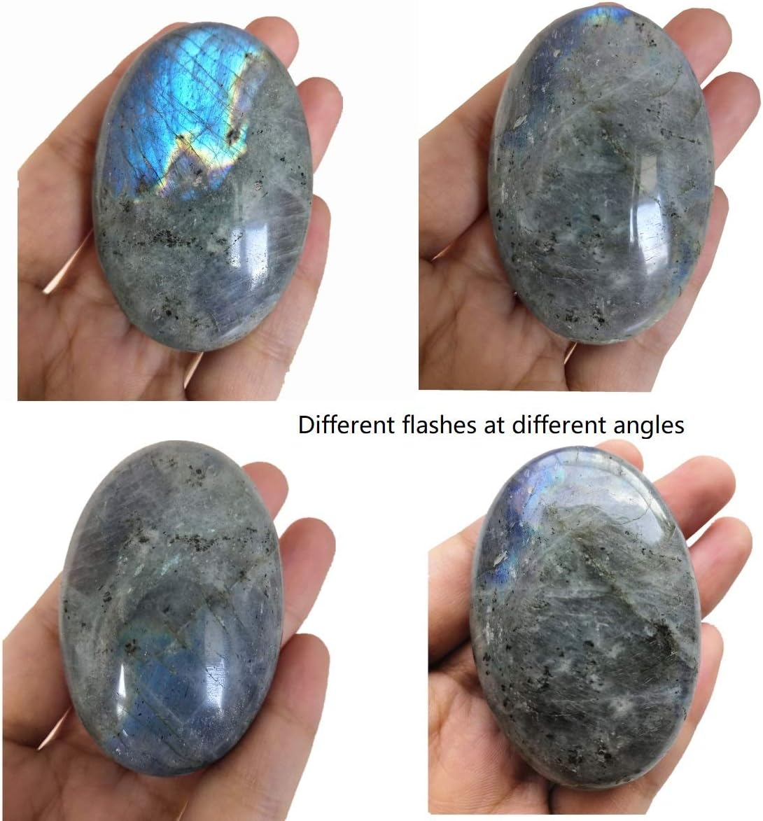 Natural Moonstone Oval Polished Worry Stones, Healing Crystal Indoor Fountain Stones Massage Energy Anxiety Relief Items - Image 2