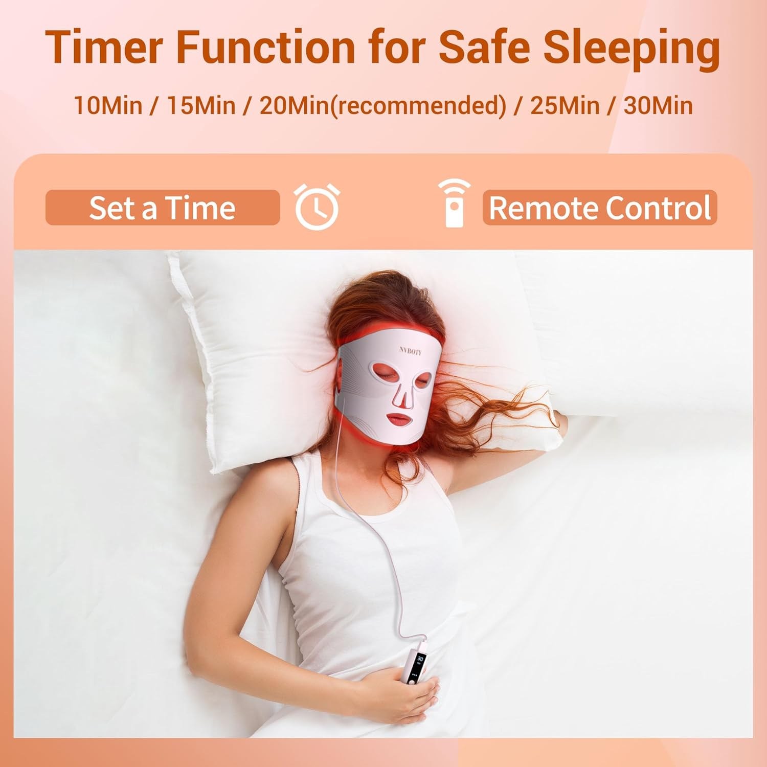 LED Face Mask Light Therapy, 4 Modes Portable Red Light Therapy for Face, 2000Mah Rechargeable Remote, Blue, Orange, 850NM Infrared & Red Light Mask, 400 Leds, Timing Function, at Home & Travel - Image 6