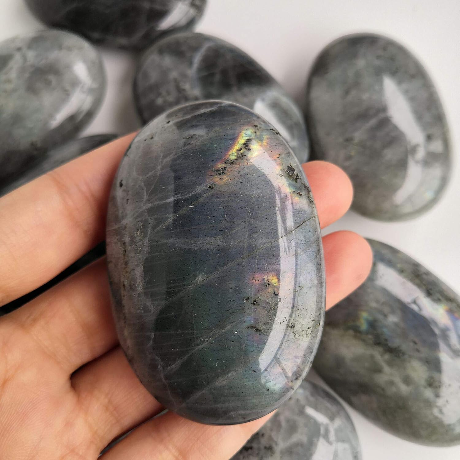Natural Moonstone Oval Polished Worry Stones, Healing Crystal Indoor Fountain Stones Massage Energy Anxiety Relief Items - Image 3