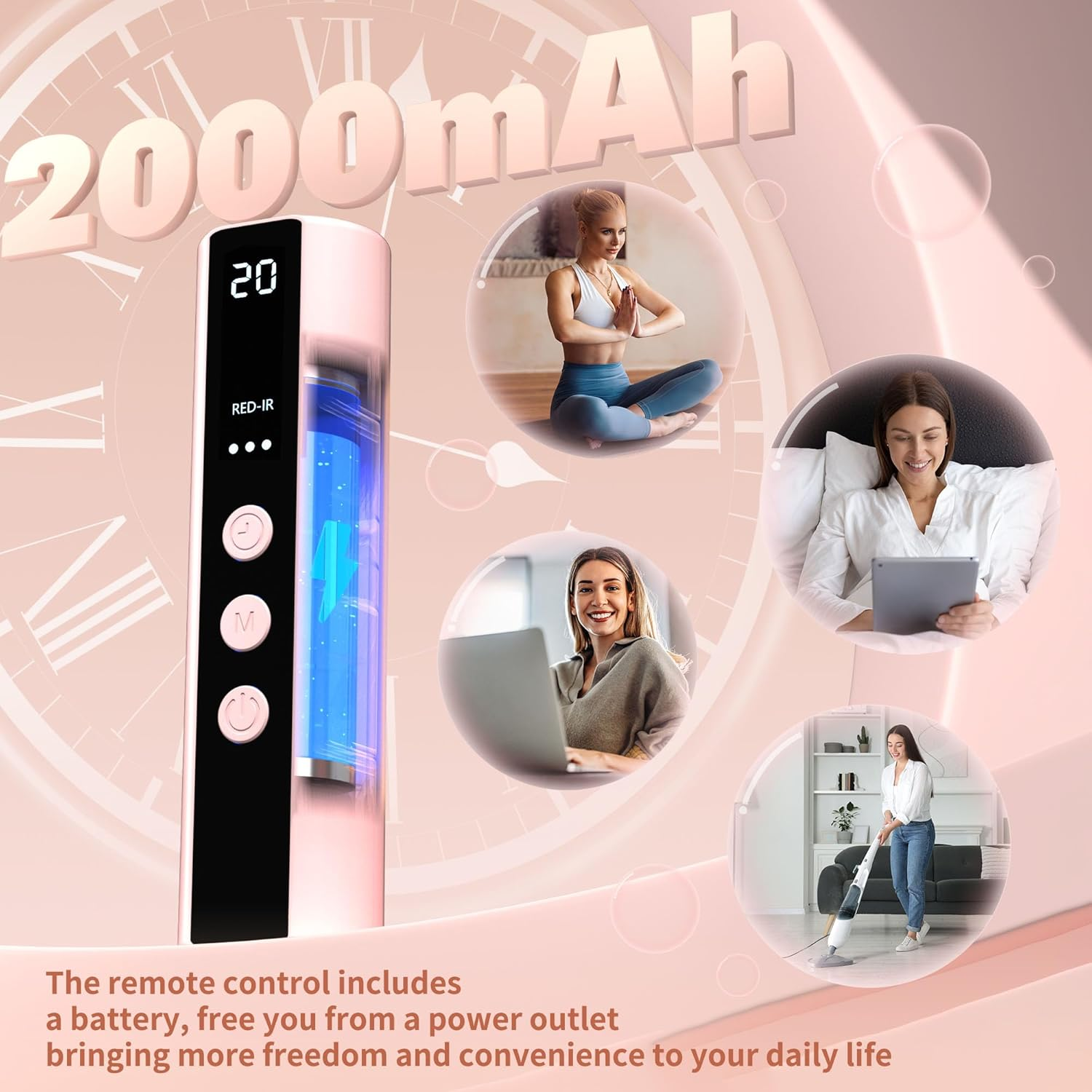 LED Face Mask Light Therapy, 4 Modes Portable Red Light Therapy for Face, 2000Mah Rechargeable Remote, Blue, Orange, 850NM Infrared & Red Light Mask, 400 Leds, Timing Function, at Home & Travel - Image 7