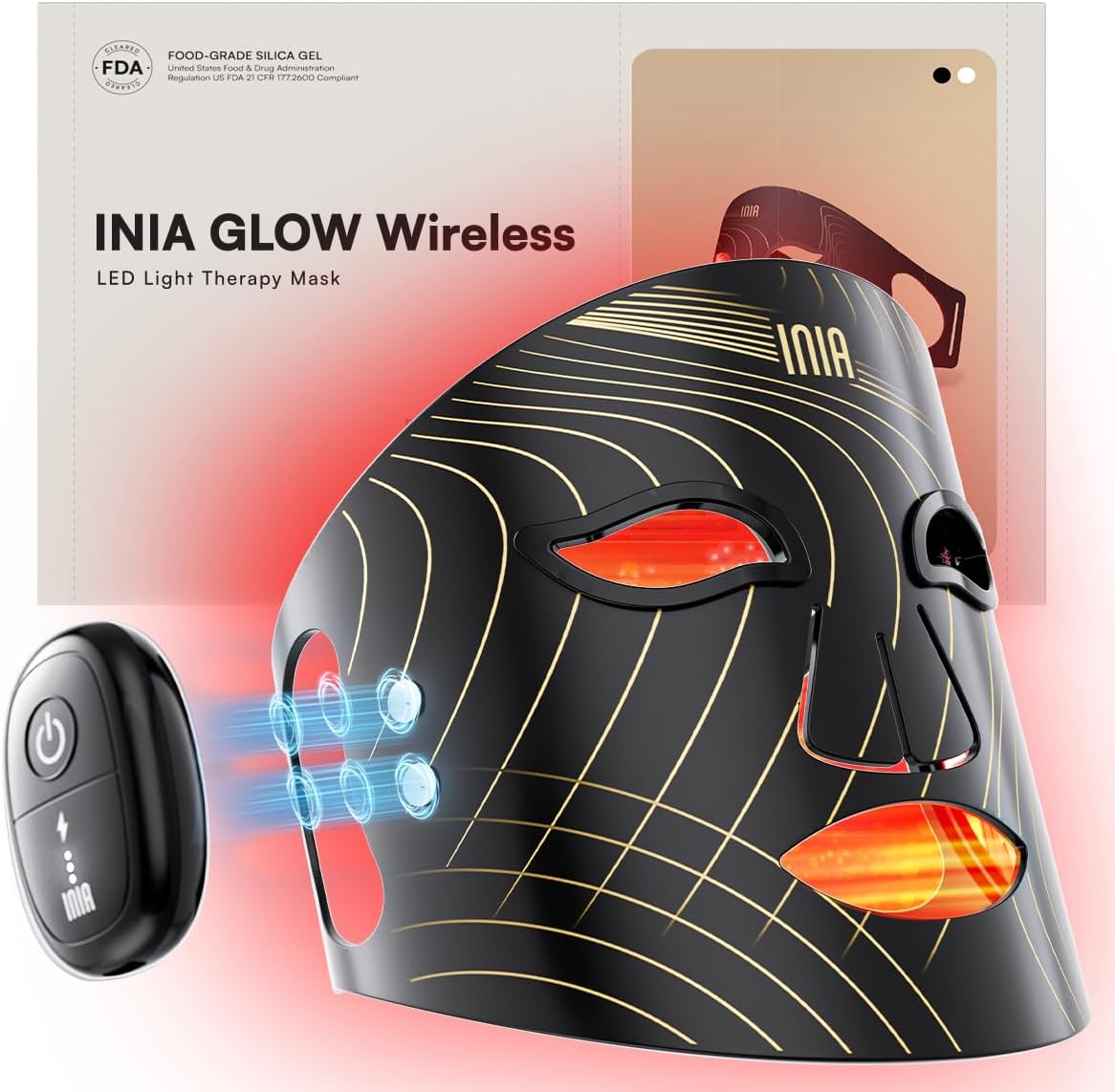 Wireless Red Light Therapy Mask for Facial Treatment, Rechargeable Ergonomic Design with Near-Infrared Technology for Home and Travel Use