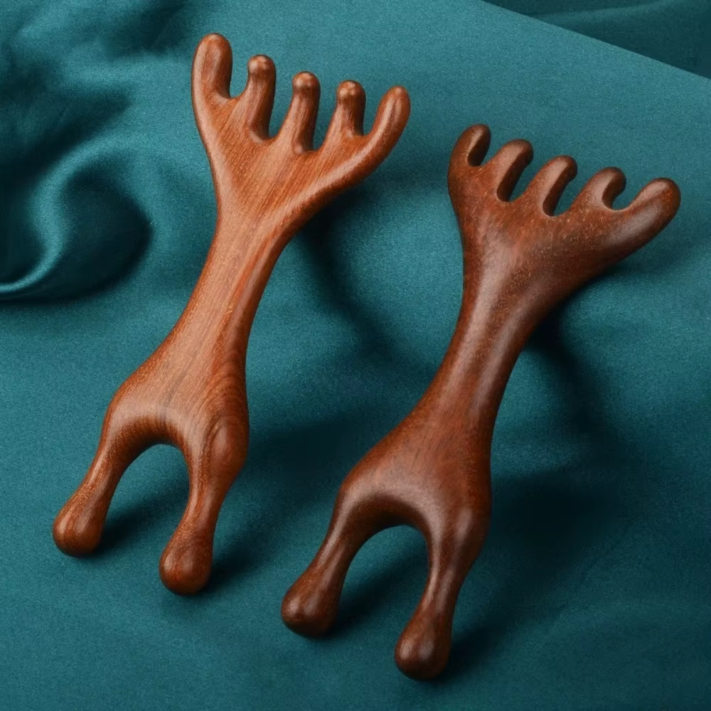 1Pc/2Pcs Double Headed Body Meridian Massage Comb Deer Antlers Sandalwood Wood Therapy Massage Comb Anti-Static Tool - Image 2